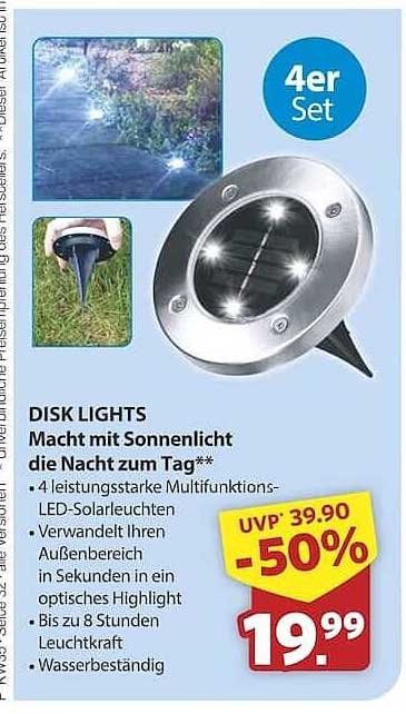 DISK LIGHTS 4er Set - Macht mit Sonnenlicht die Nacht zum Tag