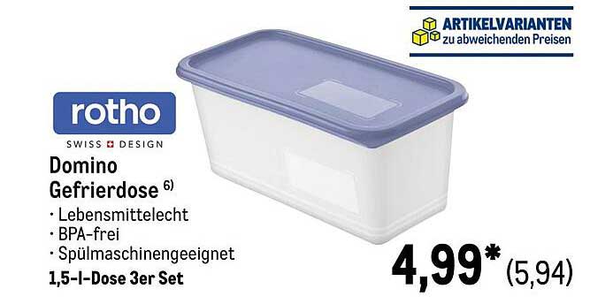 Domino Gefrierdose 1,5 l – 3er Set von rotho