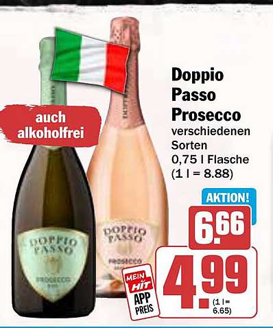 Doppio Passo Prosecco verschiedene Sorten 0,75 l Flasche (1 l = 8,88)