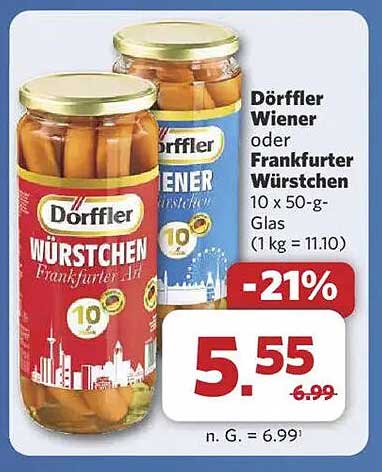 Dörffler Wiener oder Frankfurter Würstchen 10 x 50-g-Glas