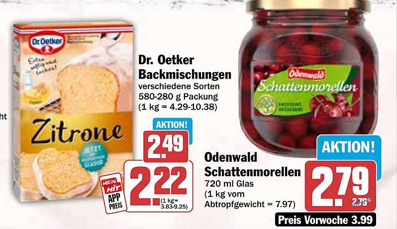 Dr. Oetker Backmischungen & Odenwald Schattenmorellen