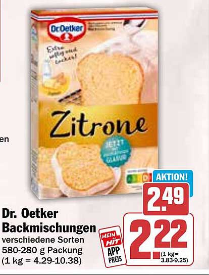 Dr. Oetker Backmischungen verschiedene Sorten 580-280 g