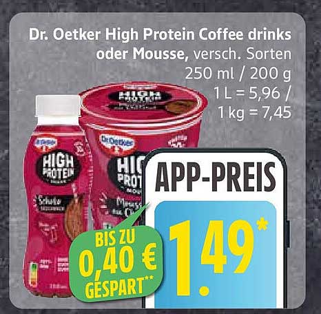 Dr. Oetker High Protein Coffee drinks oder Mousse, verschiedene Sorten