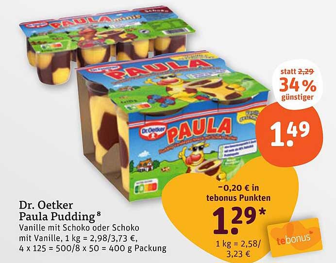 Dr. Oetker Paula Pudding - Vanille mit Schoko oder Schoko mit Vanille