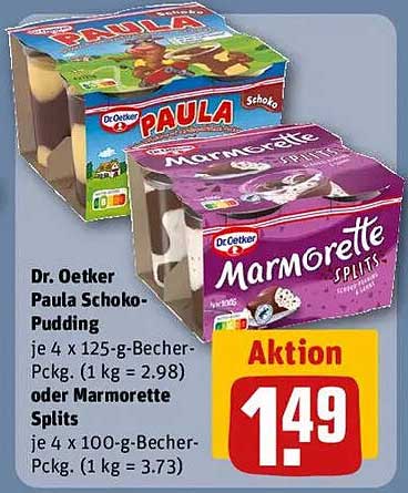 Dr. Oetker Paula Schoko-Pudding oder Marmorette Splits