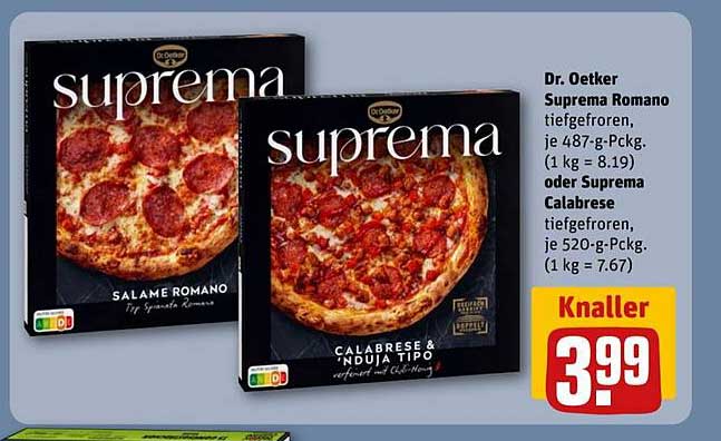 Dr. Oetker Suprema Romano oder Calabrese Tiefkühlpizza