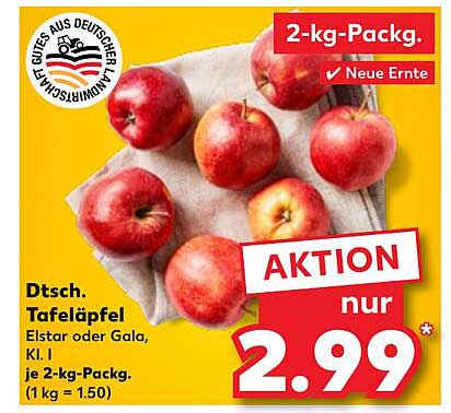 Dt. Tafeläpfel Elstar oder Gala, KI. I, je 2-kg-Packg.