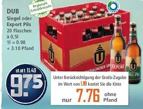 DUB Siegel oder Export Pils - 20 Flaschen à 0,5 l