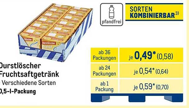 Durstlöscher Fruchtsaftgetränk – Verschiedene Sorten, 0,5-l-Packung