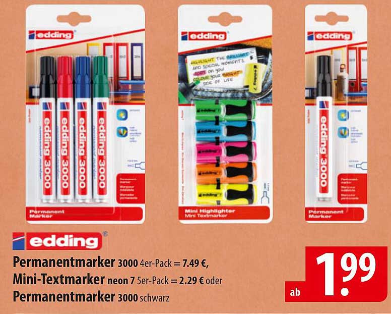 Edding Permanentmarker 3000 4er-Pack für 7,49 €