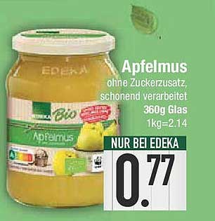 EDEKA Bio Apfelmus 360g – ohne Zuckerzusatz, schonend verarbeitet