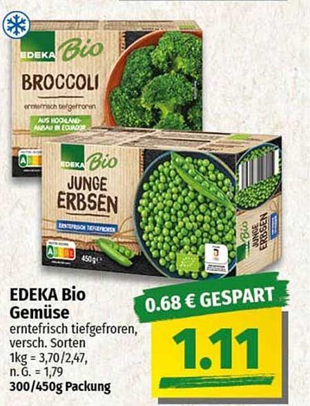 EDEKA Bio Gemüse - Junge Erbsen & Broccoli (450g)