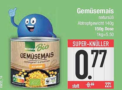 EDEKA Bio Gemüsesmais natur süß 140g Dose