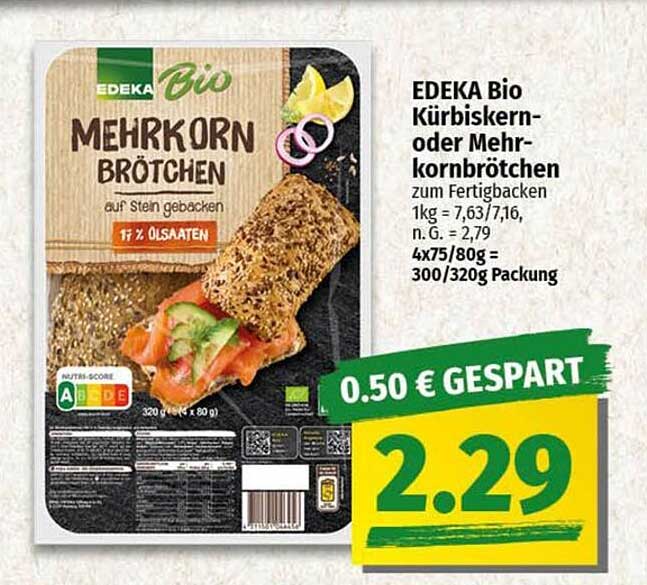 EDEKA Bio Kürbiskern- oder Mehrkornbrötchen