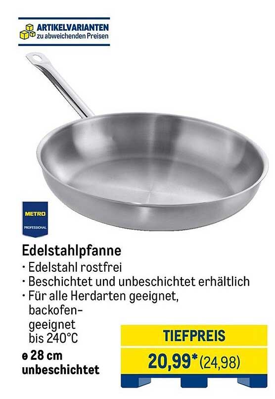 Edelstahlpfanne Ø 28 cm unbeschichtet