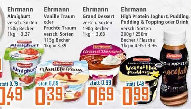 Ehrmann Almighurt, Vanille Traum, Grand Dessert und High Protein Joghurt Angebote