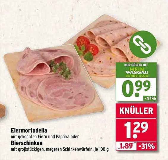 Eiermortadella mit gekochten Eiern und Paprika oder Bierschinken - je 100 g