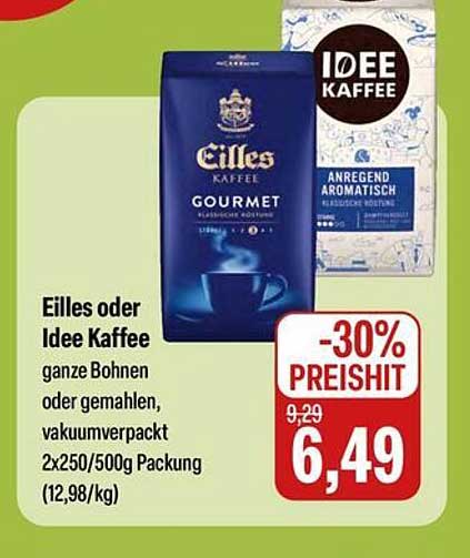Eilles oder Idee Kaffee – ganze Bohnen oder gemahlen, vakuumverpackt