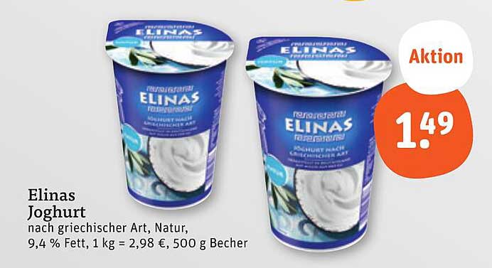 Elinas Joghurt nach griechischer Art, Natur 500 g - Jetzt zum Aktionspreis!