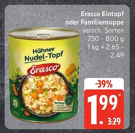 Erasco Eintopf oder Familiensuppe - Hühner Nudel-Topf 750-800 g