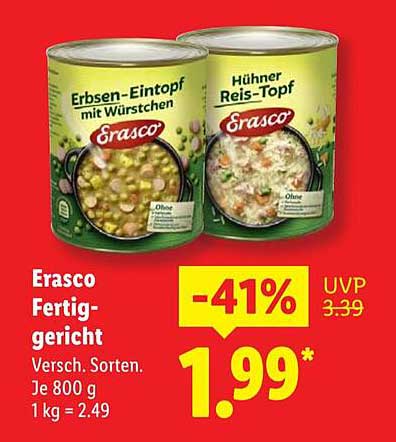 Erasco Fertiggericht - Erbsen-Eintopf mit Würstchen oder Hühnertopf - 800 g