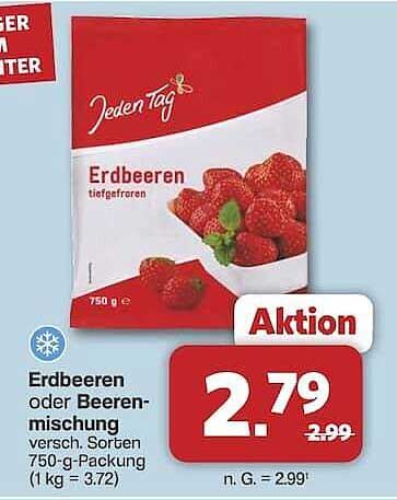 Erdbeeren oder Beerenmischung 750-g-Packung von Jeden Tag