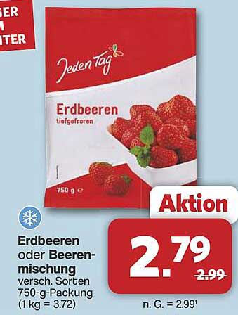 Erdbeeren oder Beerenmischung, tiefgefroren, 750-g-Packung