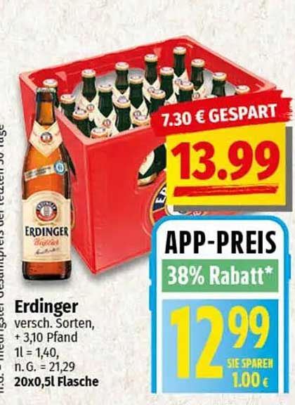 Erdinger Bierkasten – Verschiedene Sorten, 20 x 0,5 l