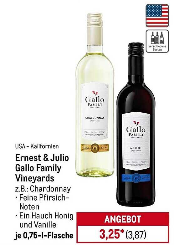 Ernest & Julio Gallo Family Vineyards Chardonnay und Merlot je 0,75-l-Flasche