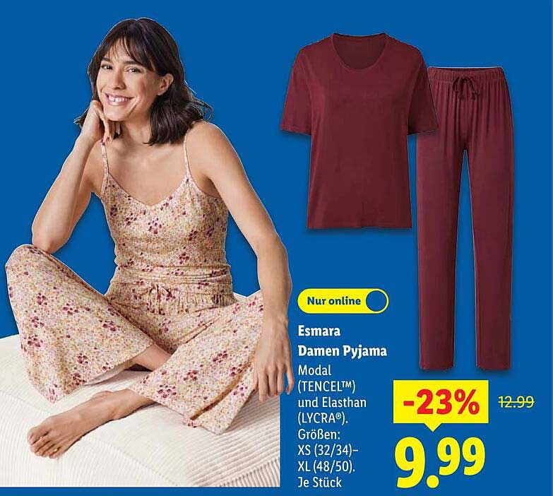 Esmara Damen Pyjama Modal (TENCEL™) und Elasthan (LYCRA®)