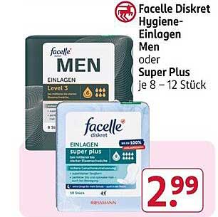 Facelle Diskret Hygiene-Einlagen Men oder Super Plus je 8 – 12 Stück
