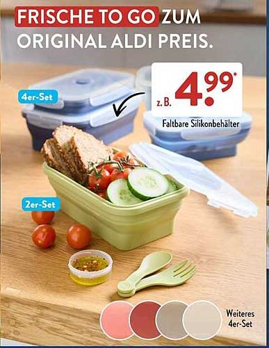Faltbare Silikonbehälter - Frische To Go zum Original Aldi Preis