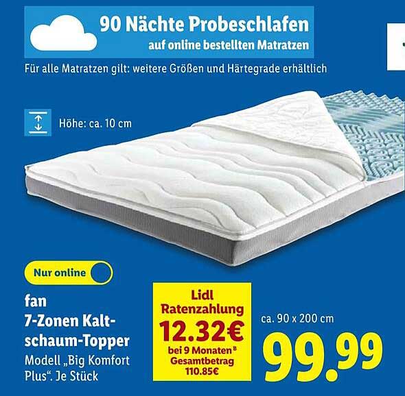 fan 7-Zonen Kaltschaum-Topper Modell „Big Komfort Plus“