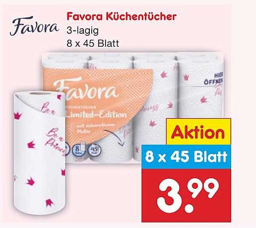 Favora Küchenhandtücher 3-lagig, 8 x 45 Blatt