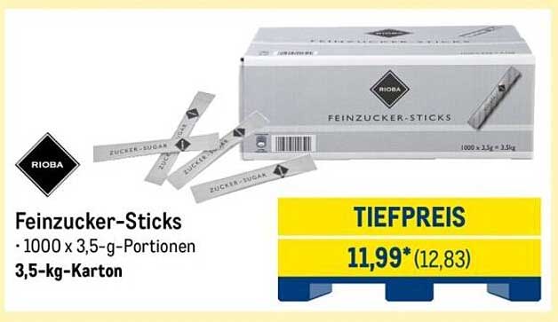 Feinzucker-Sticks von Rioba – 1000 x 3,5 g Portionen im 3,5-kg Karton