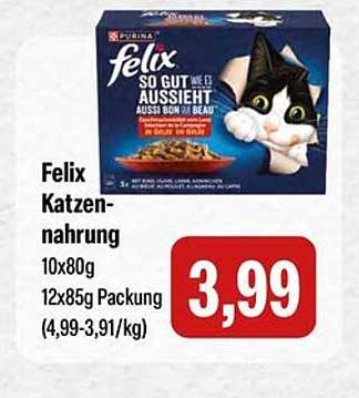 Felix Katzennahrung 10x80g oder 12x85g Packung