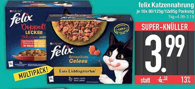 felix Katzennahrung Multipack 3x85g mit verschiedenen Geschmacksrichtungen