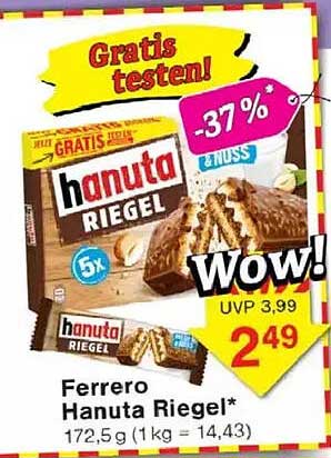 Ferrero Hanuta Riegel 5er-Pack - Jetzt Gratis testen!