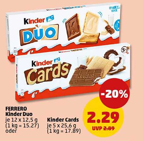 FERRERO Kinder Duo und Kinder Cards im Angebot
