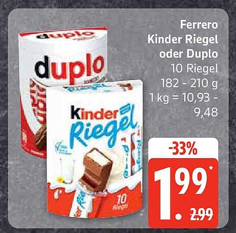 Ferrero Kinder Riegel oder Duplo - 10 Riegel je Packung