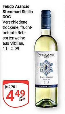 Feudo Arancio Stemmari Sicilia DOC - Verschiedene trockene, fruchtbetonte Rebsortenweine aus Sizilien