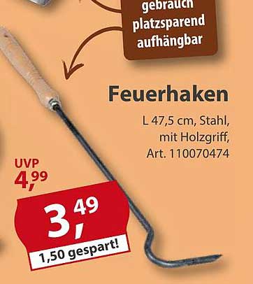 Feuerhaken 47,5 cm, Stahl, mit Holzgriff