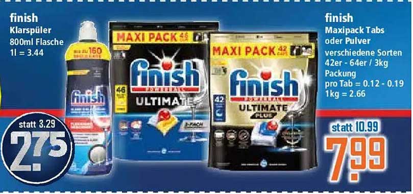 Finish Klarspüler 800ml oder Maxipack Tabs/Pulver 42er-64er/3kg