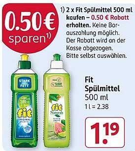 Fit Spülmittel 500 ml - 0,50 € Rabatt beim Kauf von 2