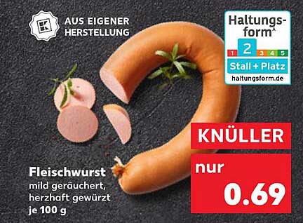 Fleischwurst mild geräuchert, herzhaft gewürzt je 100 g