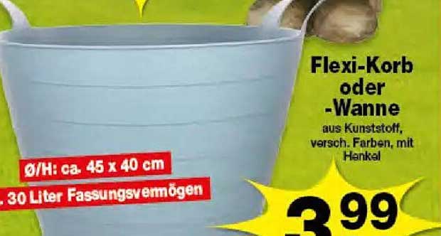Flexi-Korb oder -Wanne aus Kunststoff, verschiedene Farben, mit Henkel
