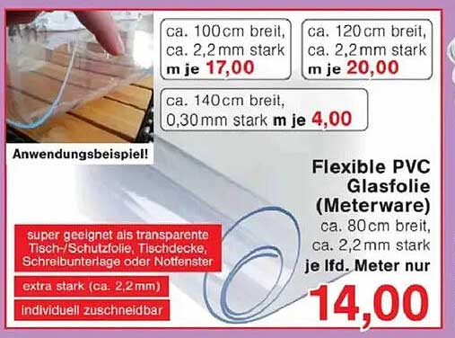 Flexible PVC Glasfolie (Meterware)