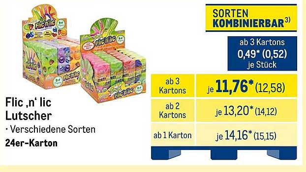 Flic 'n' lic Lutscher – Verschiedene Sorten im 24er-Karton