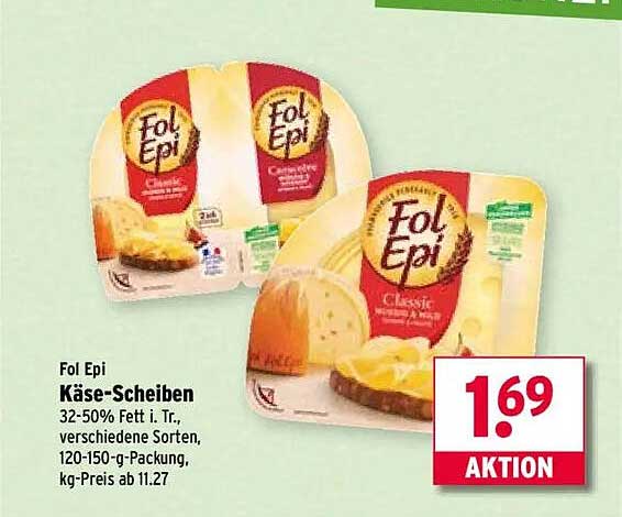 Fol Epi Käse-Scheiben 32-50% Fett i. Tr., verschiedene Sorten, 120-150-g-Packung