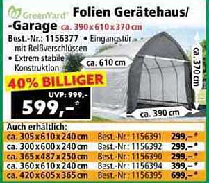 Folien Gerätehaus / Garage 390 x 610 x 370 cm